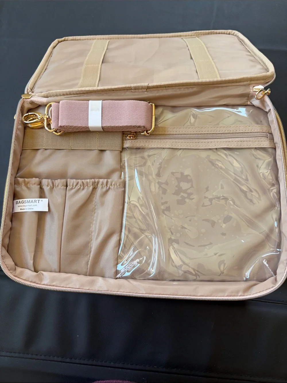 BAGSMART Quilted Travel Makeup Train Case Organizer Blush Pink NWT